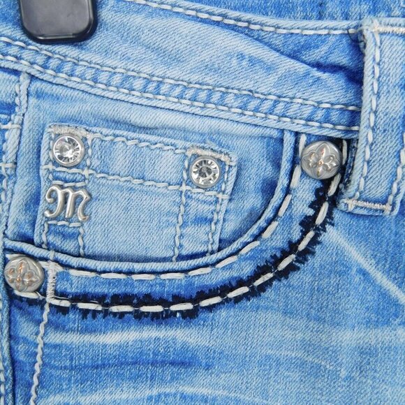 Miss Me Bermuda Shorts Girls Size 14 Rhinestones Denim Jean Blue - Picture 8 of 9